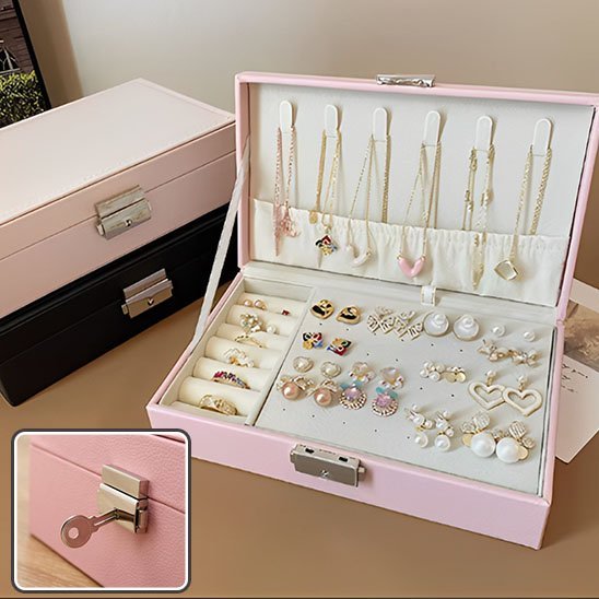 Boite à bijoux sécurisée disponible en rose et noire