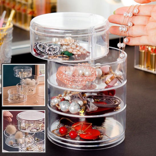 Boite à bijoux transparante et pivotante