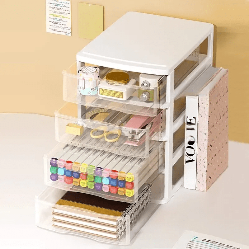 Boîte de Rangement - DesktopStorageBox™ - Blanc Quatre Tiroirs - Rangement MAX